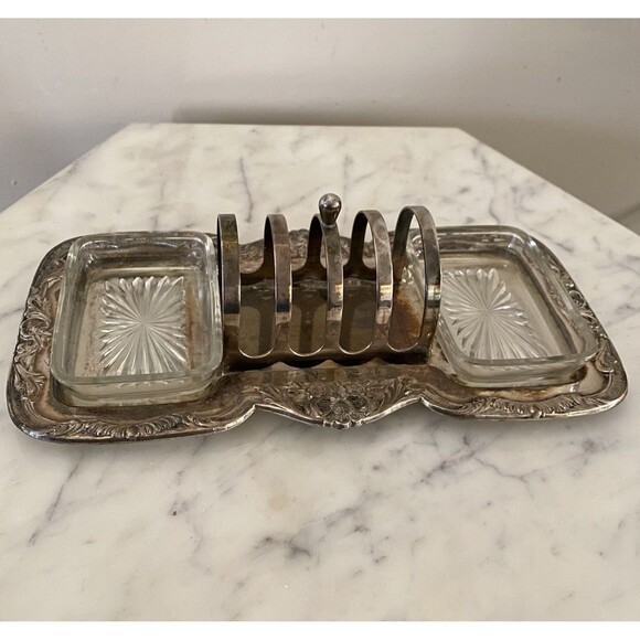 Vintage Wallace Georgian Silver Plated Toast Rack Butter And Jam Trays Breakfast - Picture 1 of 7